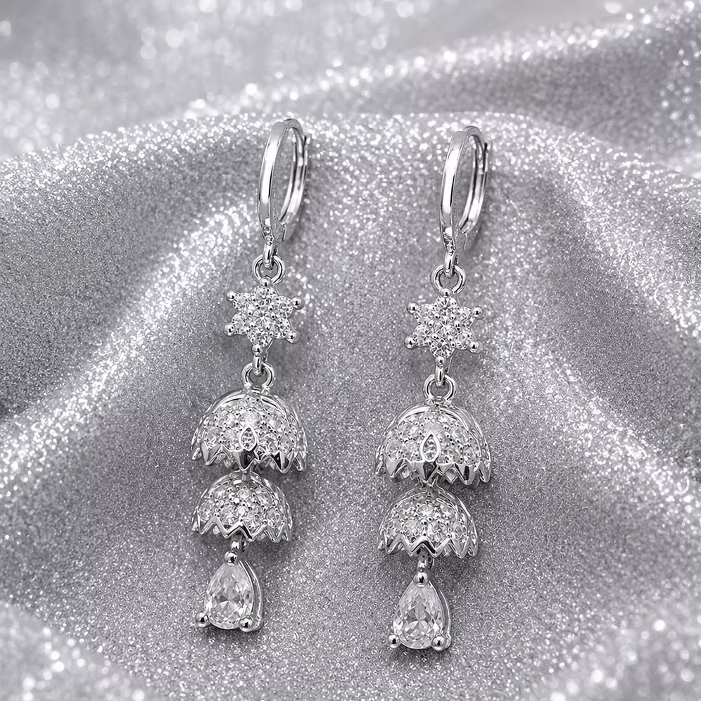 Celeste Silver Jhumka Earrings